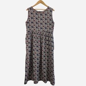 Natural Life Floral Block Print Sleeveless Midi Dress Cotton Pockets Size XL